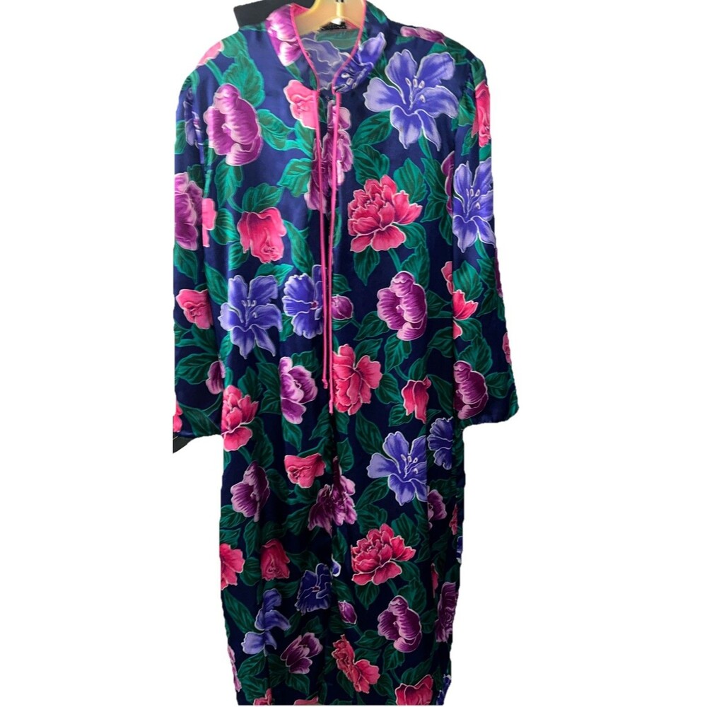 VTG Christian Dior Loungewear Floral Kaftan Pockets 1/2 Zip Large Shoulder Pads